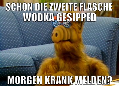 schon die zweite flasche wodka gesipped morgen kra