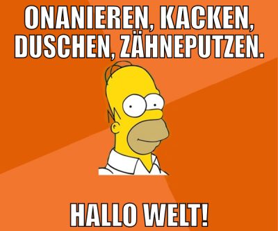 onanieren, kacken, Duschen, Zähneputzen. Hallo wel