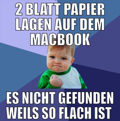 2 Blatt papier lagen auf dem macbook es nicht gefu