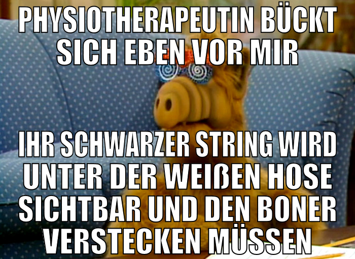 physiotherapeutin bückt sich eben vor mir ihr schw
