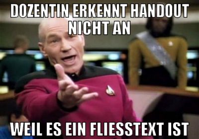 dozentin erkennt handout nicht an weil es ein flie