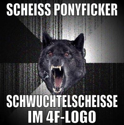 scheiss ponyficker schwuchtelscheisse im 4f-logo