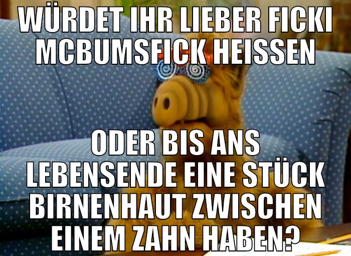 würdet ihr lieber ficki mcbumsfick heissen oder bi