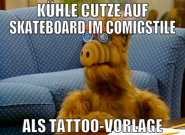 kühle cutze auf skateboard im comigstile als tatto
