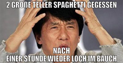 2 große teller spaghetti gegessen nach einer stund