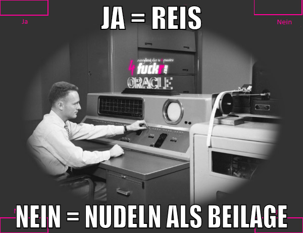 ja = reis nein = nudeln als beilage