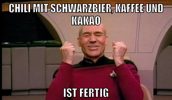 chili mit schwarzbier, Kaffee und kakao ist fertig