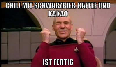 chili mit schwarzbier, Kaffee und kakao ist fertig