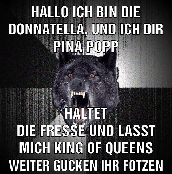 hallo ich bin die donnatella, und ich dir Pina popp HALTET DIE FRESSE UND LASST MICH KING OF QUEENS WEITER GUCKEN IHR FOTZEN