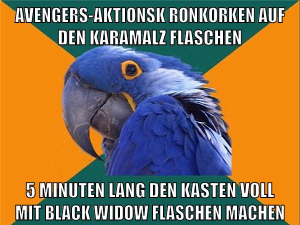 Avengers-aktionskronkorken auf den karamalz flaschen 5 minuten lang den kasten voll mit black widow flaschen machen