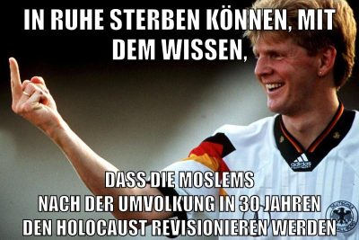 in ruhe sterben können, mit dem wissen, dass die moslems nach der umvolkung in 30 jahren den holocaust revisionieren werden