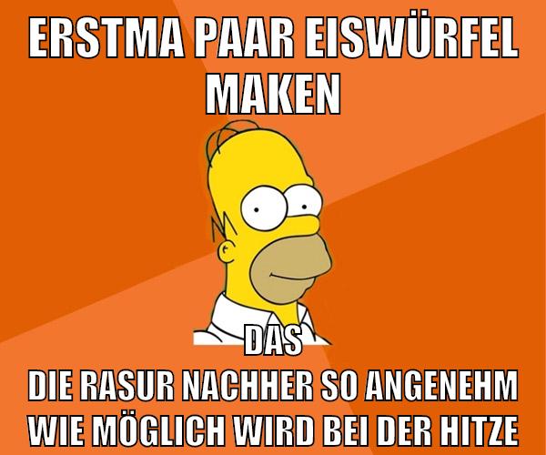 erstma paar eiswürfel maken das die rasur nachher so angenehm wie möglich wird bei der hitze