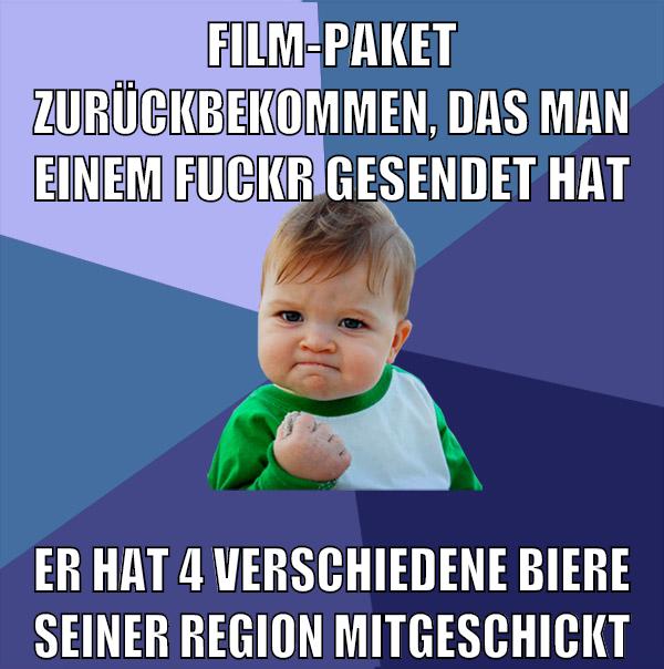 film-paket zurückbekommen, das man einem fuckr gesendet hat er hat 4 verschiedene biere seiner region mitgeschickt