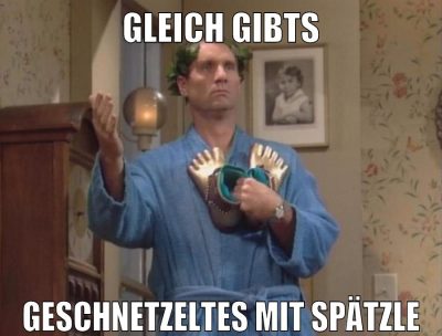 gleich gibts geschnetzeltes mit spätzle