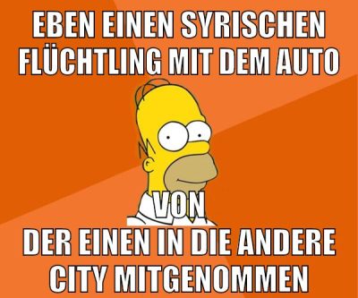 eben einen syrischen flüchtling mit dem auto von der einen in die andere city mitgenommen