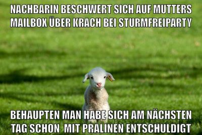 Nachbarin Beschwert sich auf Mutters Mailbox über krach bei Sturmfreiparty Behaupten man habe Sich am nächsten Tag schon  mit Pralinen Entschuldigt