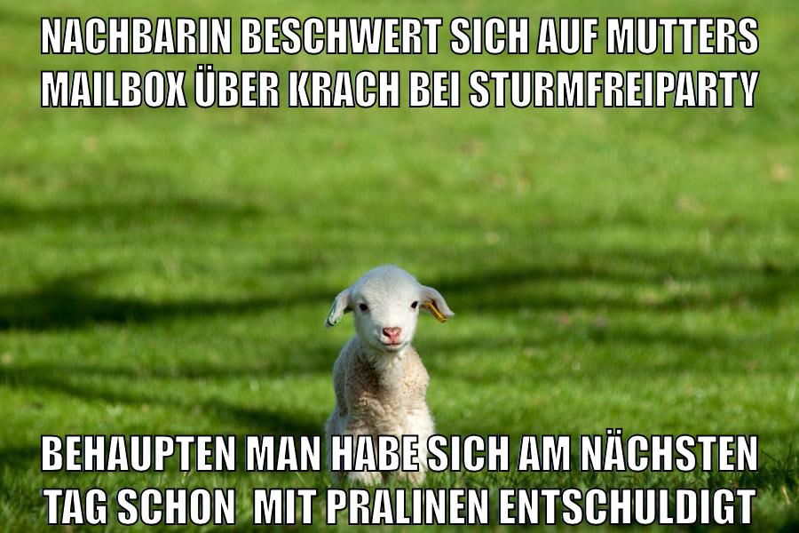Nachbarin Beschwert sich auf Mutters Mailbox über krach bei Sturmfreiparty Behaupten man habe Sich am nächsten Tag schon  mit Pralinen Entschuldigt