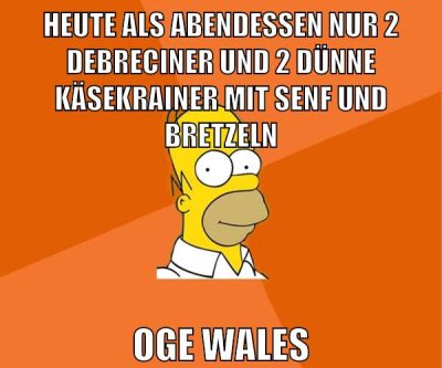 heute als abendessen nur 2 debreciner und 2 dünne käsekrainer mit senf und bretzeln oge wales