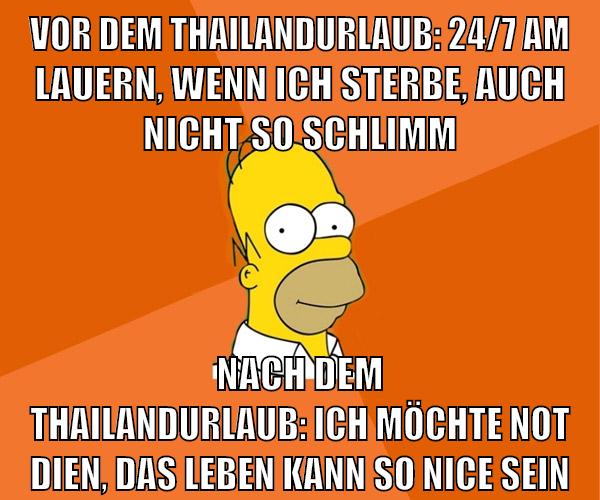 vor dem thailandurlaub: 24/7 am lauern, wenn ich sterbe, auch nicht so schlimm nach dem thailandurlaub: ich möchte not dien, das leben kann so nice sein