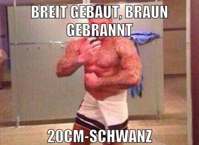 breit gebaut, braun gebrannt 20cm-schwanz