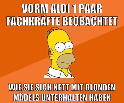 vorm aldi 1 paar fachkräfte beobachtet wie sie sich nett mit blonden mädels unterhalten haben