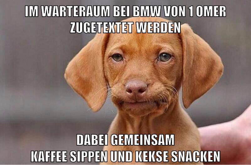 im warteraum bei bmw von 1 omer zugetextet werden dabei gemeinsam kaffee sippen und kekse snacken