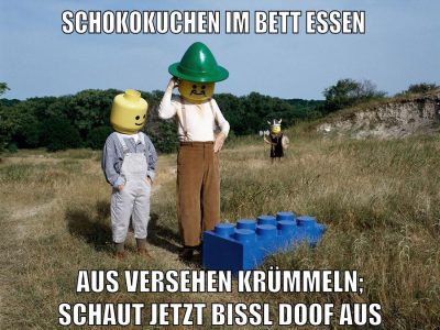 schokokuchen im bett essen aus versehen krümmeln; schaut jetzt bissl doof aus