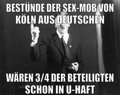Bestünde der Sex-mob von köln aus deutschen wären 3/4 der Beteiligten schon in u-Haft