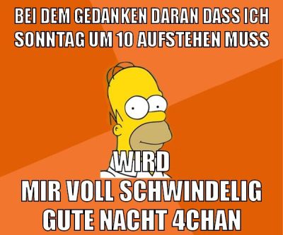 bei dem gedanken daran dass ich sonntag um 10 aufstehen muss wird mir voll schwindelig gute nacht 4chan