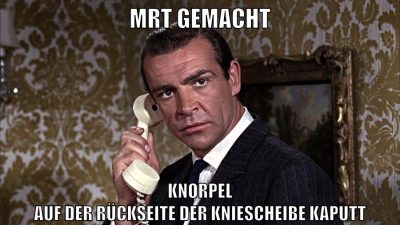 MRT GEMACHT KNORPEL AUF DER RÜCKSEITE DER KNIESCHEIBE KAPUTT