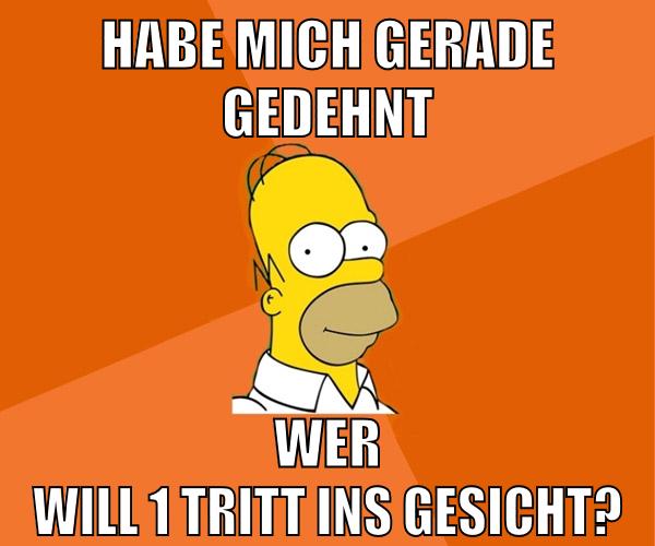 habe mich gerade gedehnt wer will 1 tritt ins gesicht?