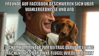 freunde auf facebook beschweren sich über wahlergebnisse und afd sich im kommentar zum beitrag darüber lustig machen dass der linke flügel wieder rotiert