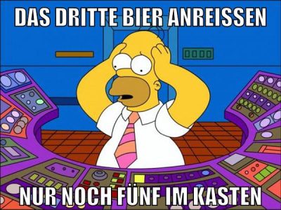 Das dritte Bier anreissen nur noch fünf im Kasten