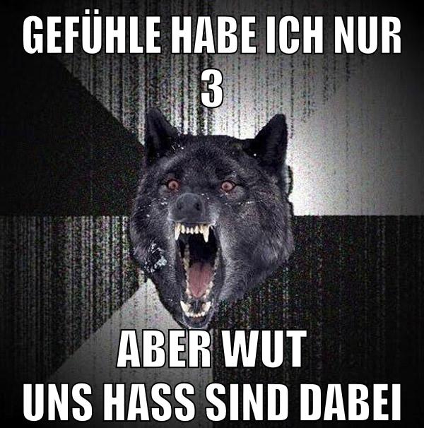 gefühle habe ich nur 3 aber wut uns hass sind dabei