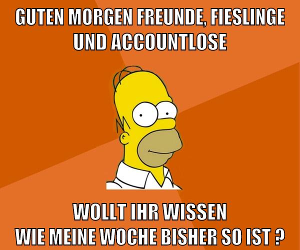 guten morgen freunde, fieslinge und accountlose wollt ihr wissen wie meine woche bisher so ist ?