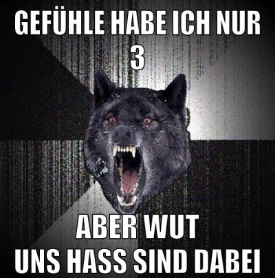 gefühle habe ich nur 3 aber wut uns hass sind dabei