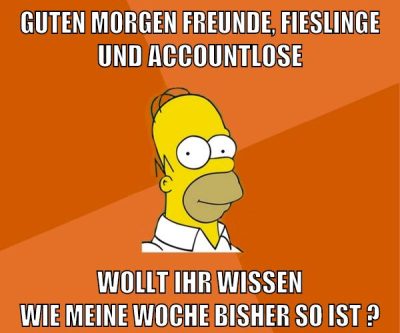 guten morgen freunde, fieslinge und accountlose wollt ihr wissen wie meine woche bisher so ist ?
