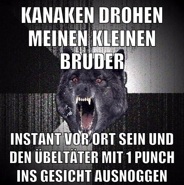kanaken drohen meinen kleinen bruder instant vor ort sein und den übeltäter mit 1 punch ins gesicht ausnoggen