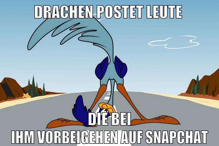 drachen postet leute die bei ihm vorbeigehen auf snapchat