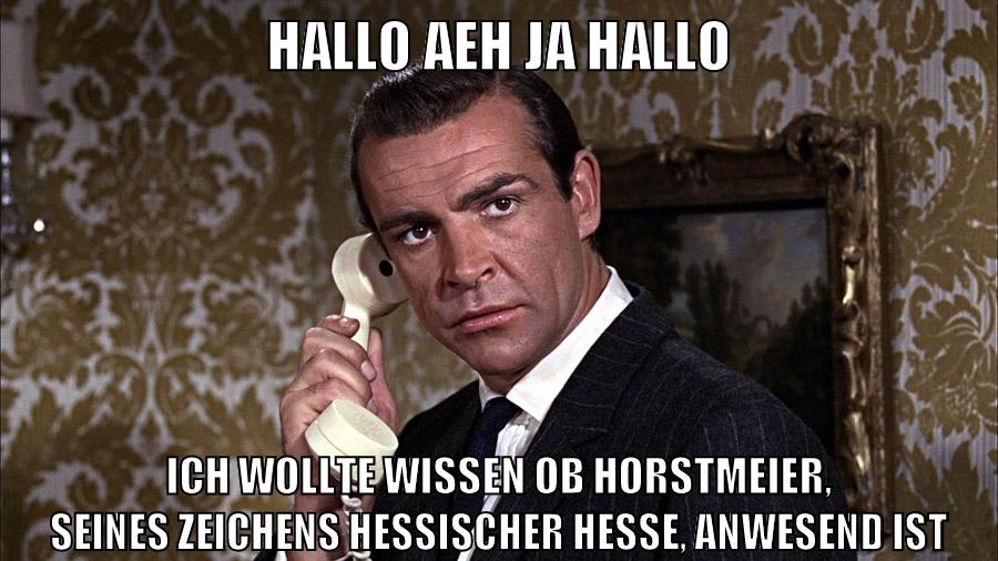 hallo aeh ja hallo ich wollte wissen ob horstmeier, seines zeichens hessischer hesse, anwesend ist
