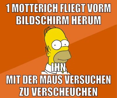 1 motterich fliegt vorm bildschirm herum ihn mit der maus versuchen zu verscheuchen
