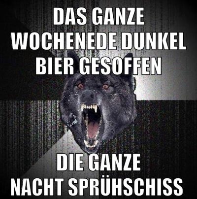 Das ganze Wochenede Dunkel Bier gesoffen Die ganze Nacht Sprühschiss