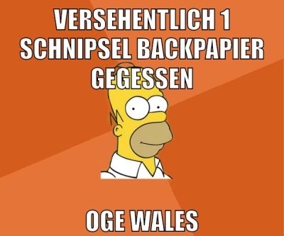 VERSEHENTLICH 1 SCHNIPSEL BACKPAPIER GEGESSEN OGE WALES
