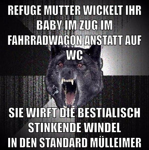 refuge mutter wickelt ihr baby im zug im fahrradwagon anstatt auf wc sie wirft die bestialisch stinkende windel in den standard mülleimer