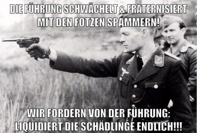 die führung schwächelt & Fraternisiert mit den fotzen spammern! wir fordern von der führung: liquidiert die schädlinge endlich!!!