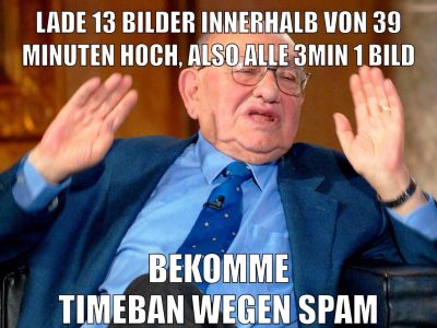 lade 13 bilder innerhalb von 39 minuten hoch, also alle 3min 1 bild bekomme timeban wegen spam