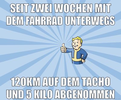 Seit zwei Wochen mit dem Fahrrad unterwegs 120km auf dem Tacho und 5 Kilo abgenommen