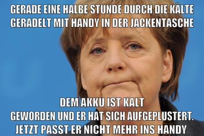 gerade eine halbe stunde durch die kälte geradelt mit handy in der jackentasche dem akku ist kalt geworden und er hat sich aufgeplustert. jetzt passt er nicht mehr ins handy