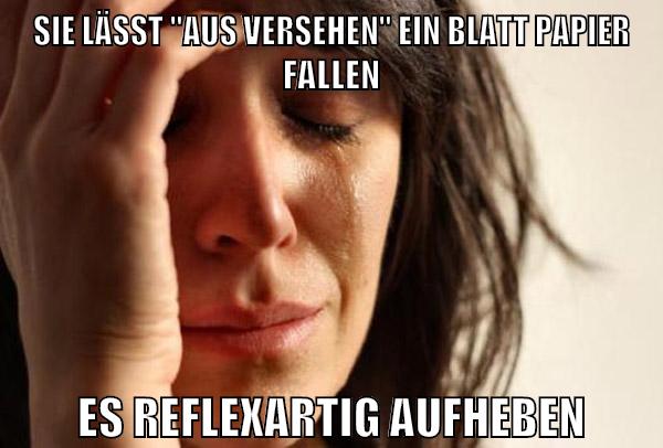 sie lässt "aus versehen" ein blatt papier fallen es reflexartig aufheben