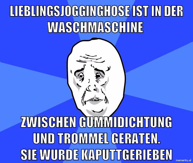 Lieblingsjogginghose ist in der waschmaschine zwischen gummidichtung und trommel geraten. sie wurde kaputtgerieben